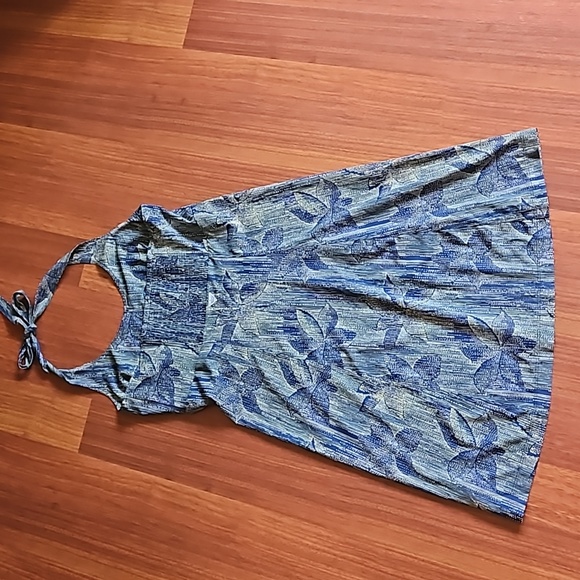 Columbia PFG Angler Dress Halter Smocked Blue & Yellow Floral, Medium EUC - Picture 4 of 14